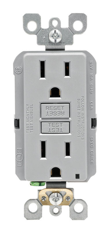 Leviton SmartlockPro 15 amps 125 V Gray GFCI Outlet 5-15R