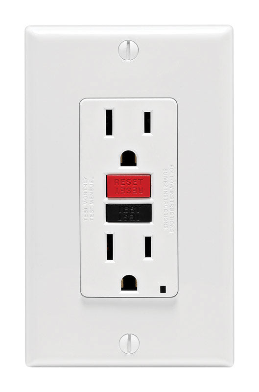 Leviton SmartlockPro 15 amps 125 V Duplex White GFCI Outlet 5-15R