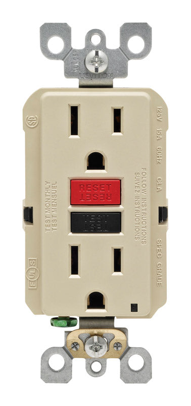 Leviton SmartlockPro 15 amps 125 V Duplex Ivory GFCI Outlet 5-15R