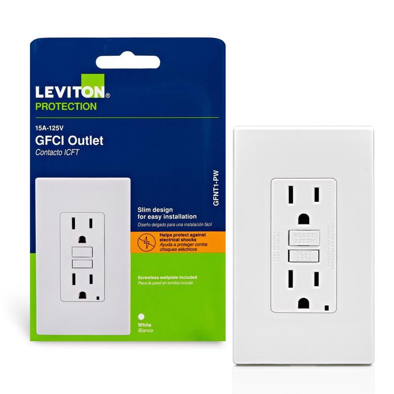 Leviton SmartlockPro 15 amps 125 V Duplex White GFCI Outlet 5-15R