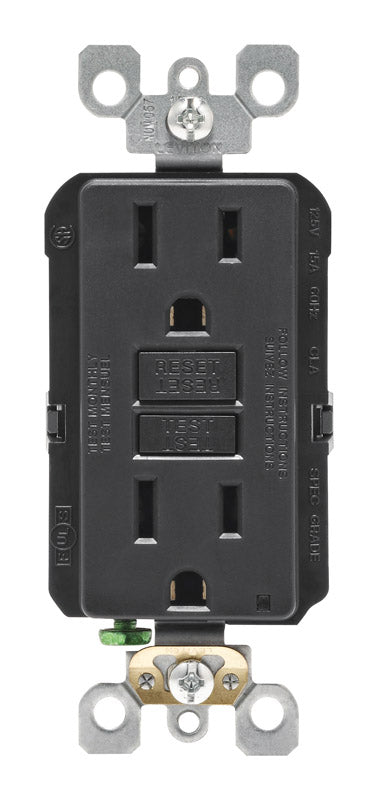 Leviton SmartlockPro 15 amps 125 V Duplex Black GFCI Outlet 5-15R