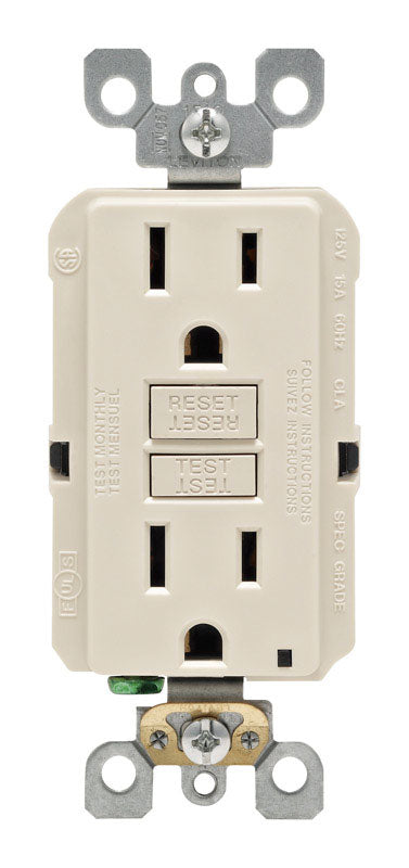 Leviton SmartlockPro 15 amps 125 V Duplex Light Almond GFCI Outlet 5-15R