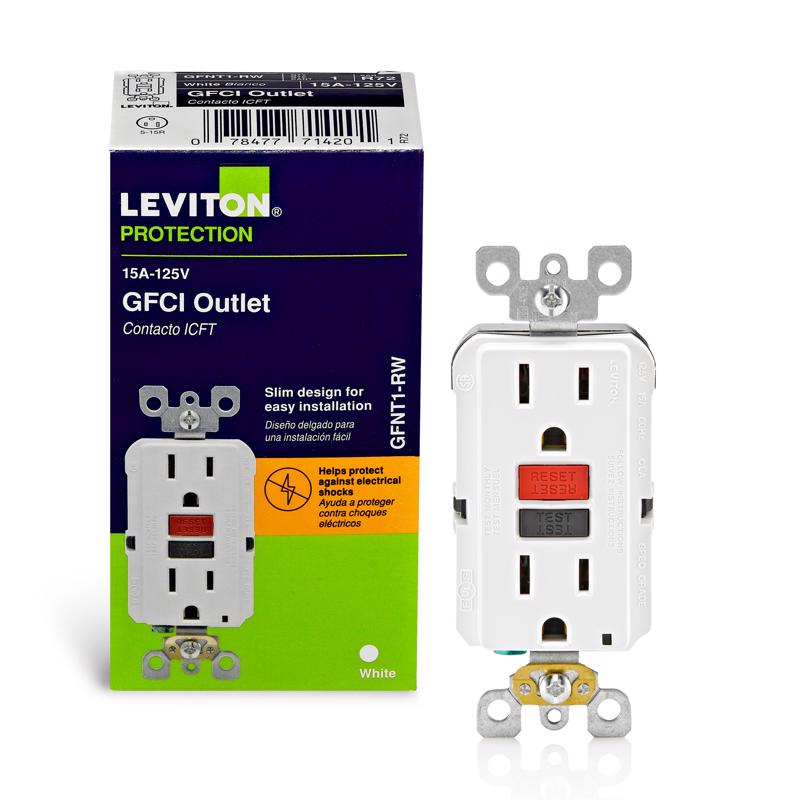 Leviton SmartlockPro 15 amps 125 V Duplex White GFCI Outlet 5-15R