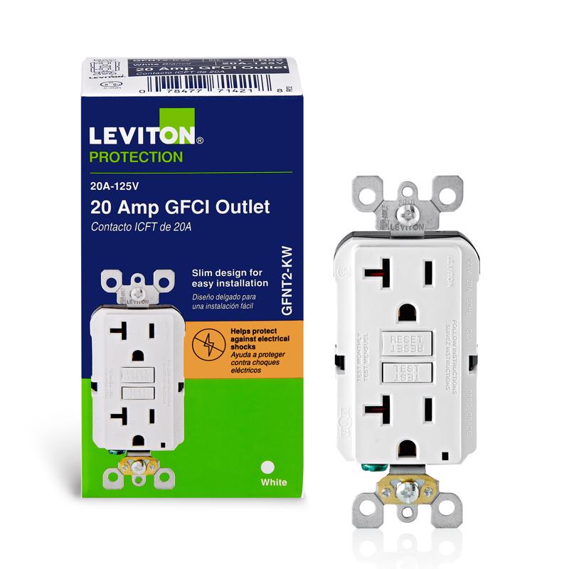 Leviton SmartlockPro 20 amps 125 V Duplex White GFCI Outlet 5-20R