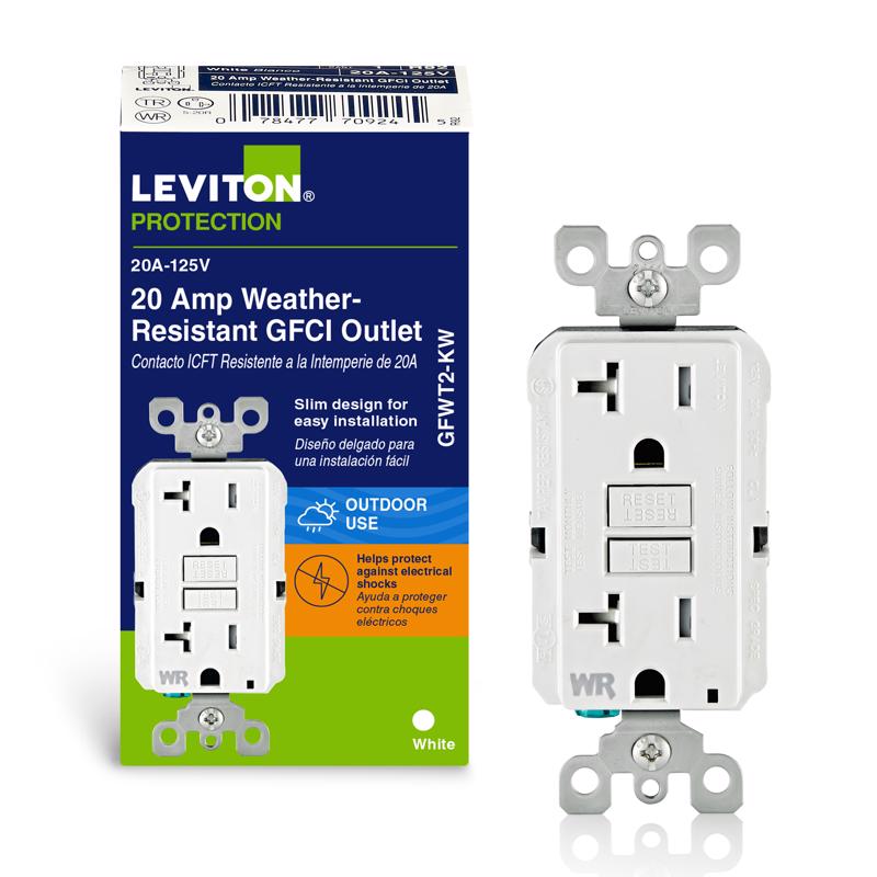 Leviton SmartlockPro 20 amps 125 V Duplex White GFCI Outlet 5-20R