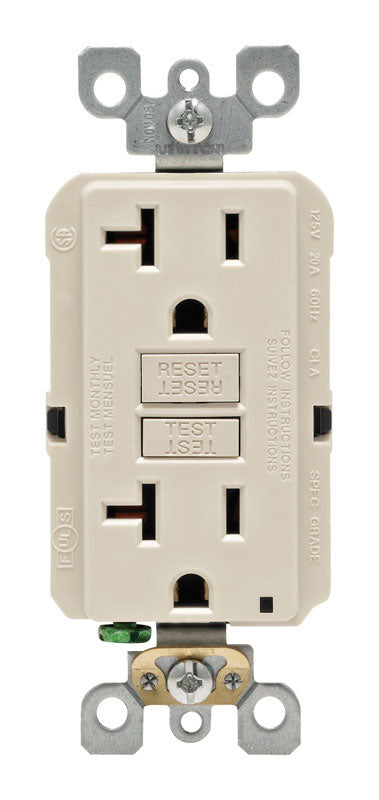Leviton SmartlockPro 20 amps 125 V Duplex Light Almond GFCI Outlet 5-20R
