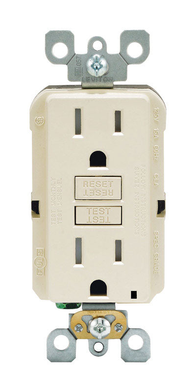 Leviton SmartlockPro 15 amps 125 V Duplex Light Almond GFCI Outlet 5-15R