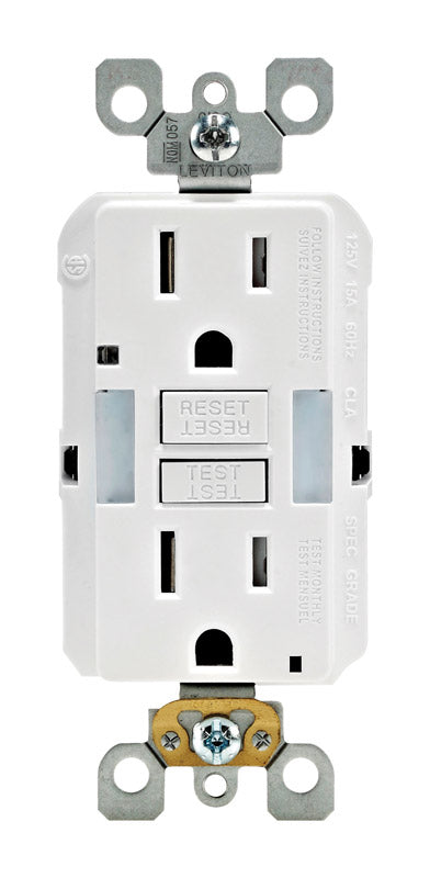 Leviton SmartlockPro 15 amps 125 V Duplex White GFCI Outlet 5-15R