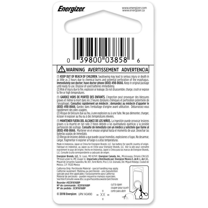 Energizer Lithium 1616 3 V Keyless Entry Battery