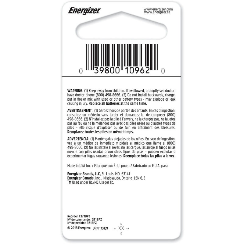 Energizer Silver Oxide 370/371 1.55 V 0.03 mAh Electronic/Watch Battery