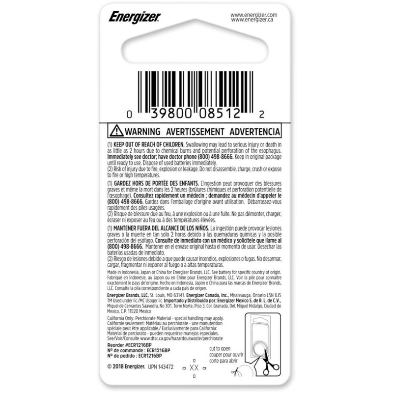 Energizer Lithium 1216 3 V Keyless Entry Battery