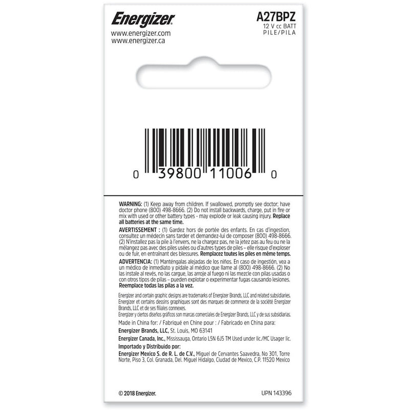 Energizer Alkaline A27 12 V Electronics Battery