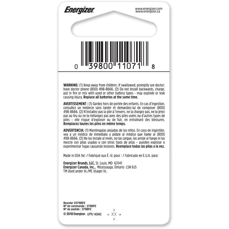 Energizer Silver Oxide 379 1.5 V 0.01 mAh Electronic/Watch Battery