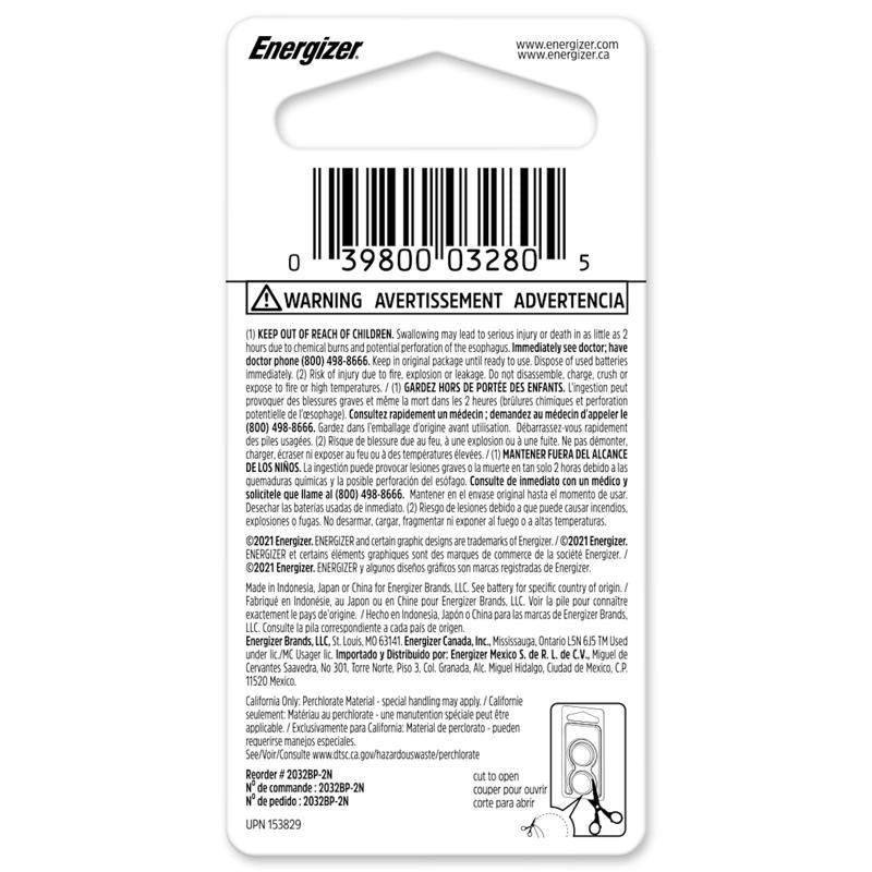 Energizer Lithium 2032 3 V Electronic/Watch Battery 2 pk