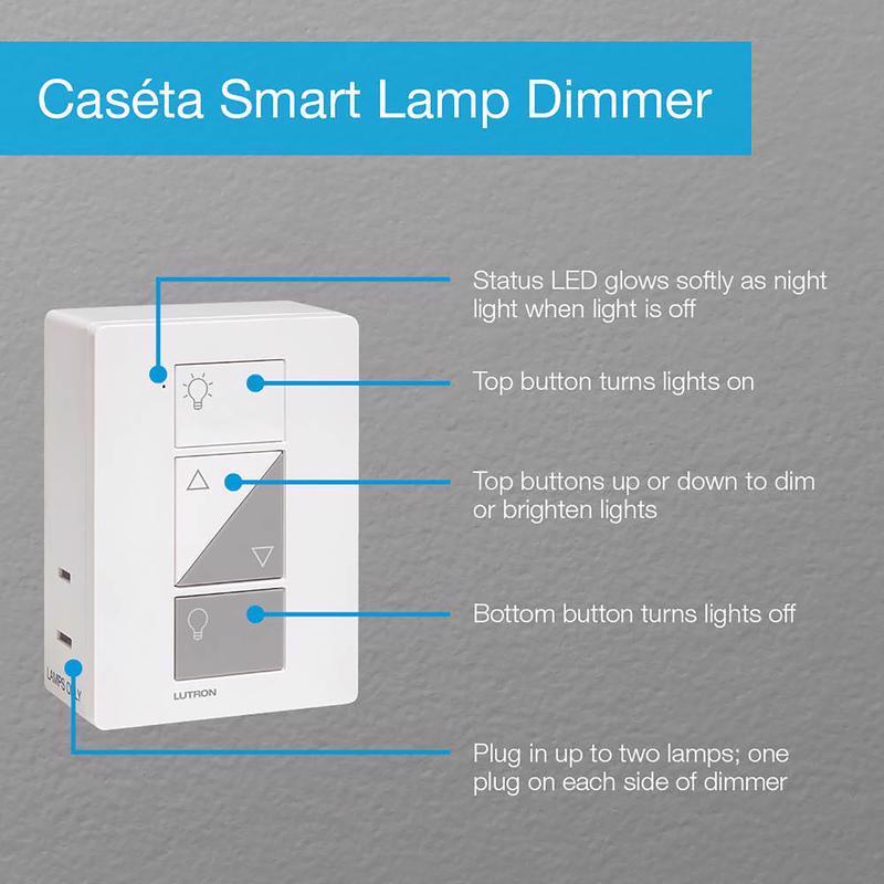 Lutron Caseta White 100 W Plug-In Smart-Enabled Dimmer Switch w/Remote Control