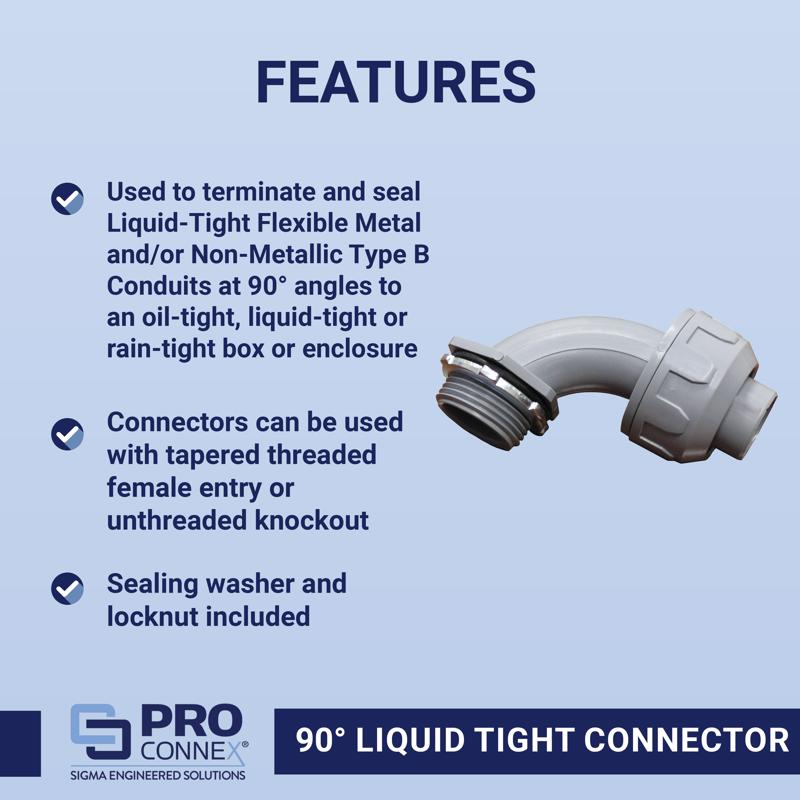 Sigma Electric ProConnex 1/2 in. D Plastic 90 Degree Connector For Liquid Tight