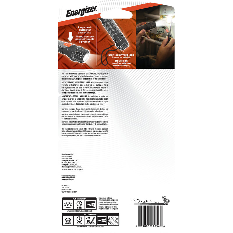 Energizer Hard Case 300 lm Black LED Work Light Flashlight AA Battery