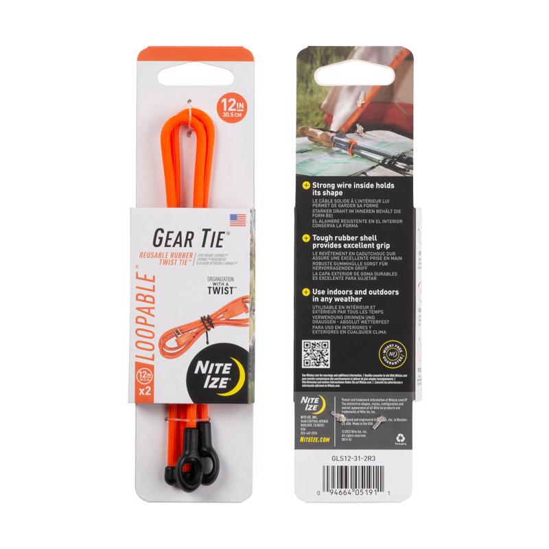 Nite Ize Gear Tie 12 in. L Orange Twist Ties 2 pk