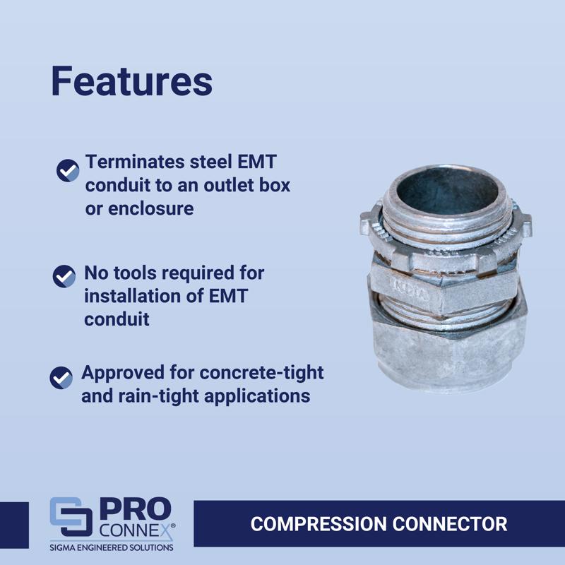Sigma Electric ProConnex 1/2 in. D Die-Cast Zinc Compression Connector For EMT 50 pk