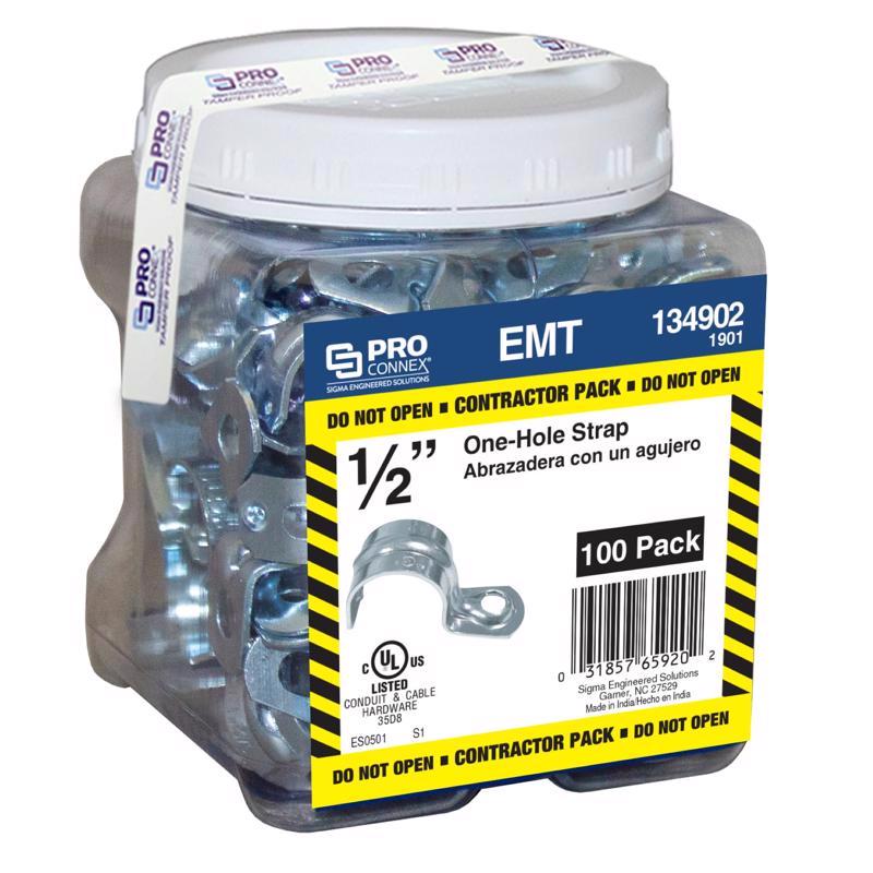 Sigma Electric ProConnex 1/2 in. D Zinc-Plated Steel 1 Hole Strap 100 pk