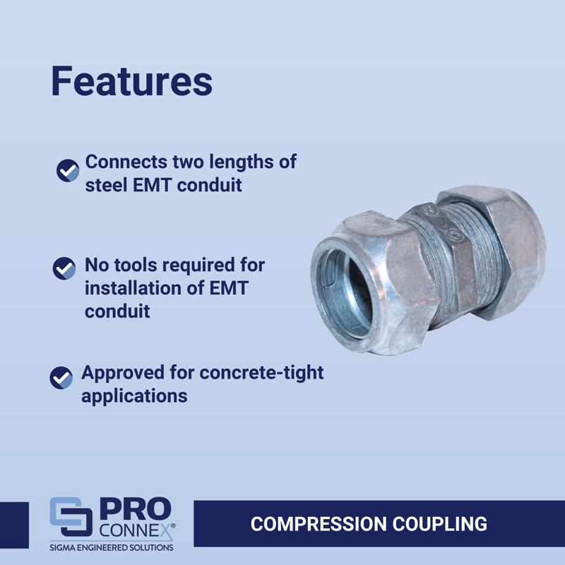 Sigma Electric ProConnex 1/2 in. D Die-Cast Zinc Compression Coupling For EMT 50 pk