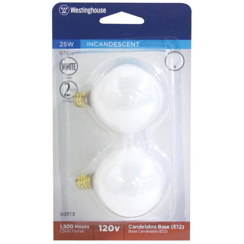 Westinghouse 25 W G16.5 Globe Incandescent Bulb E12 (Candelabra) White
