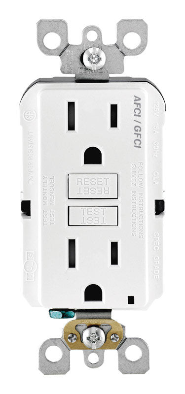 Leviton 15 amps 125 V White AFCI/GFCI Dual Function Outlet 5-15R