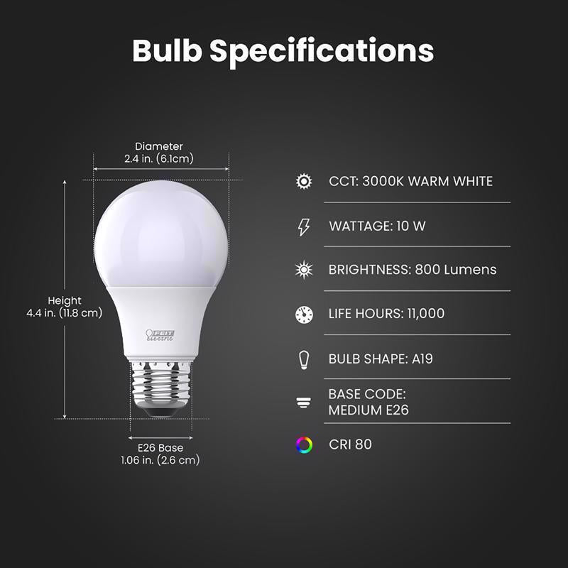 Feit A19 E26 (Medium) LED Bulb Soft White 60 Watt Equivalence 10 pk