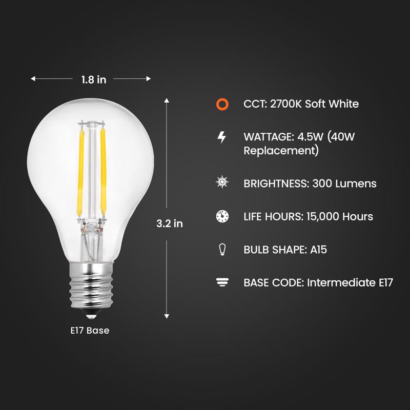 Feit Performance A15 E17 (Intermediate) LED Bulb Soft White 40 Watt Equivalence 2 pk