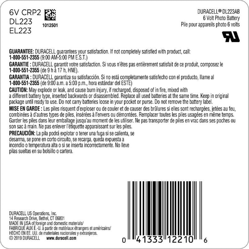Duracell Lithium 223 6 V 1400 mAh Camera Battery