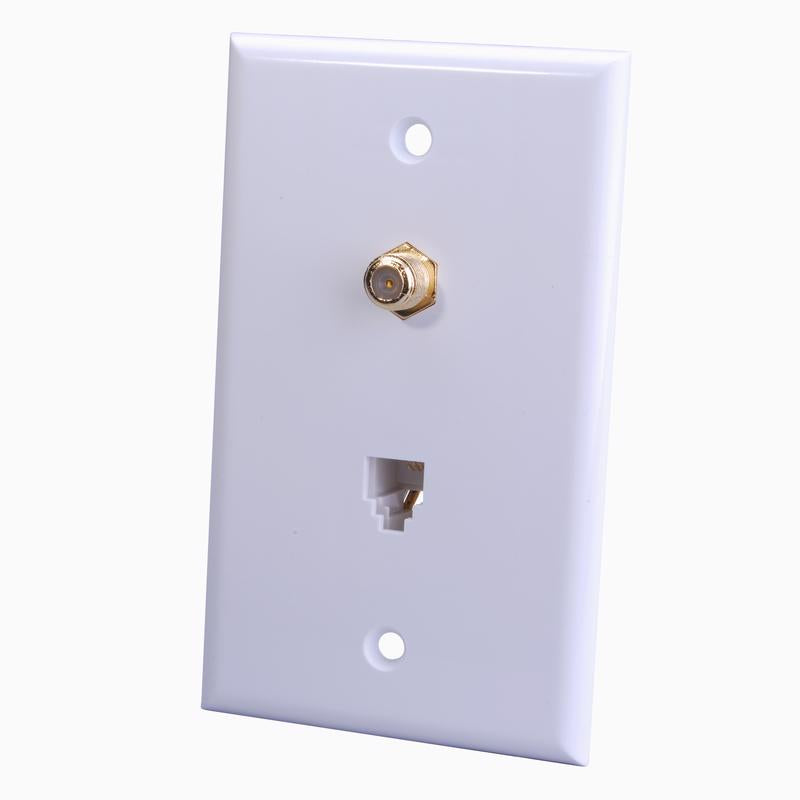 Monster Just Hook It Up White 1 gang Plastic Coax/Phone Wall Plate