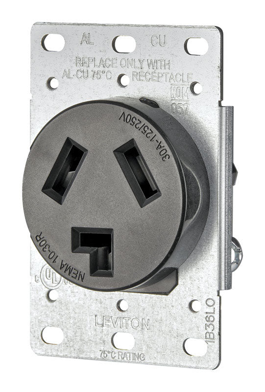 Leviton 30 amps 125/250 V Duplex Black Outlet 10-30R