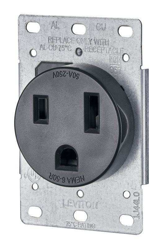 Leviton 50 amps 250 V Duplex Black Outlet 6-50R
