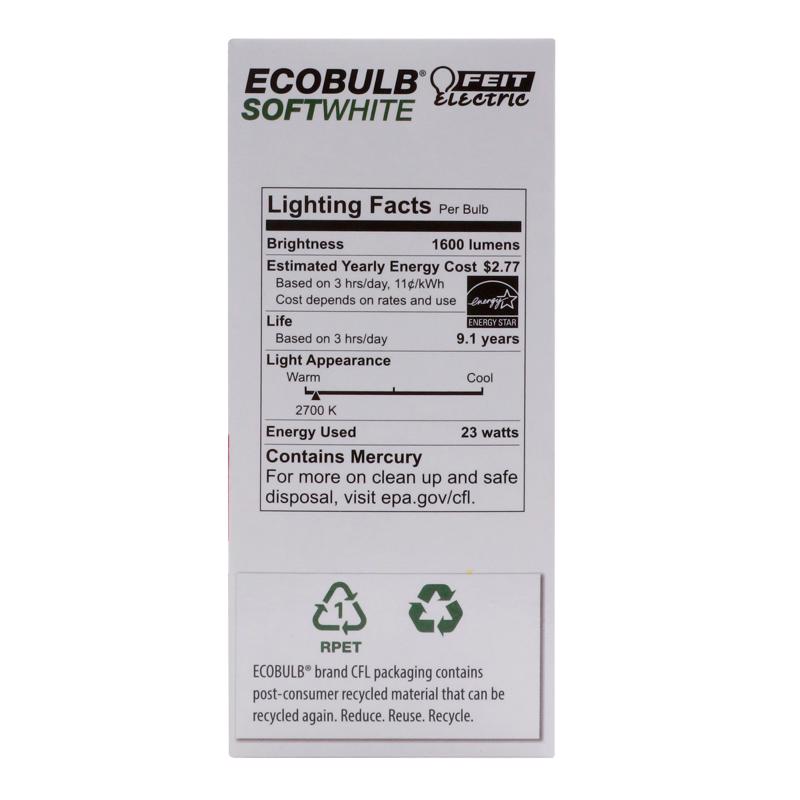 Feit Ecobulb 23 W A19 2.35 in. D X 4.8 in. L CFL Bulb Soft White Utility 2700 K 4 pk