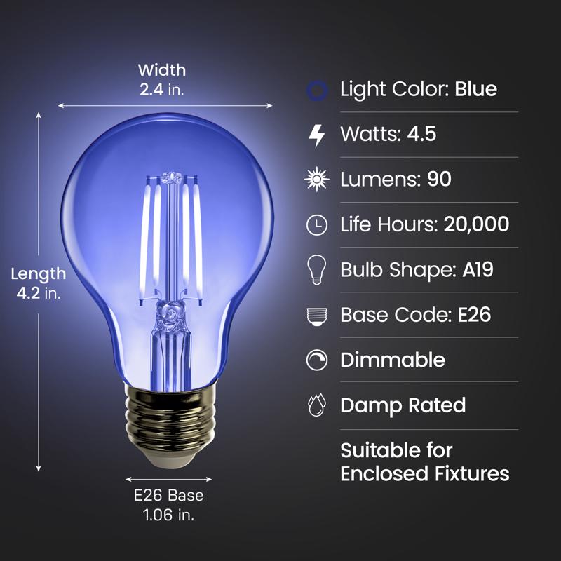 Feit A19 E26 (Medium) Filament LED Bulb Blue 30 Watt Equivalence