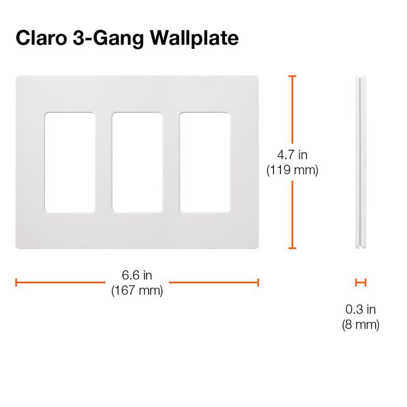 Lutron Claro White 3 gang Plastic Decorator Wall Plate