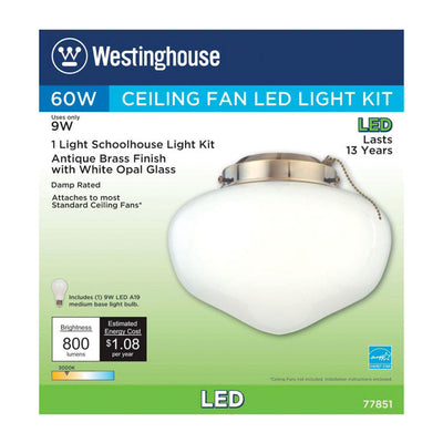 Westinghouse Antique Brass White Schoolhouse Ceiling Fan Light Kit