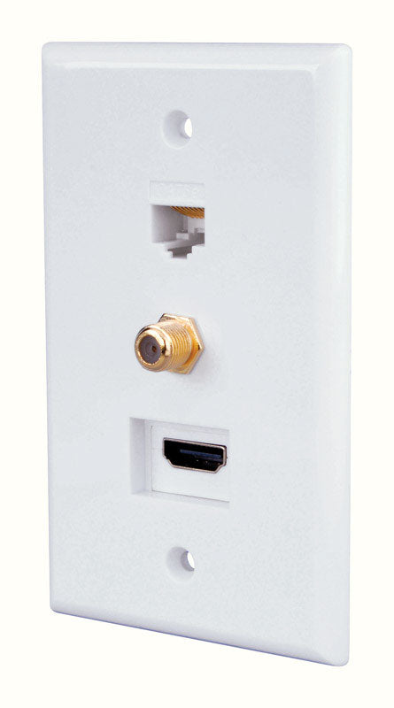 Monster Just Hook It Up White 1 gang Plastic Coaxial Wall Plate