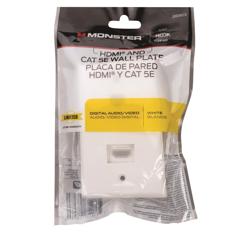 Monster Just Hook It Up White 1 gang Plastic HDMI Wall Plate