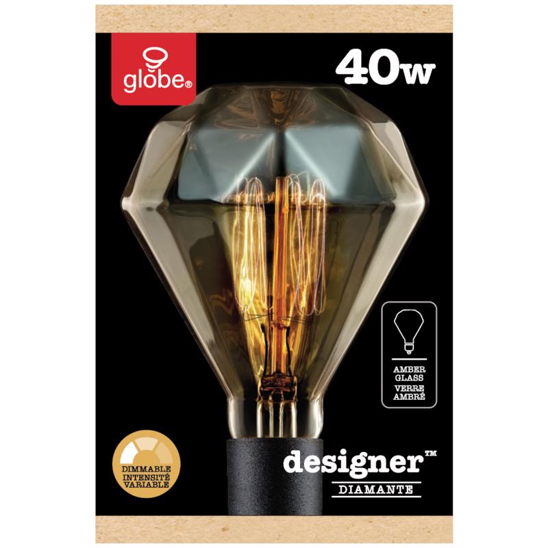 Globe Electric Designer Diamante 40 W BR30 Decorative Incandescent Bulb E26 (Medium) Amber