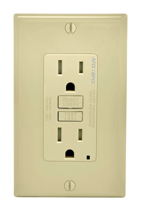 Leviton Decora 15 amps 125 V Ivory AFCI/GFCI Dual Function Outlet 5-15R