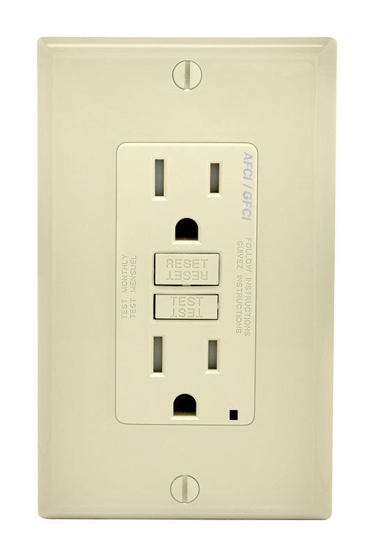 Leviton SmartlockPro 15 amps 125 V Duplex Light Almond AFCI/GFCI Dual Function Outlet 5-15R