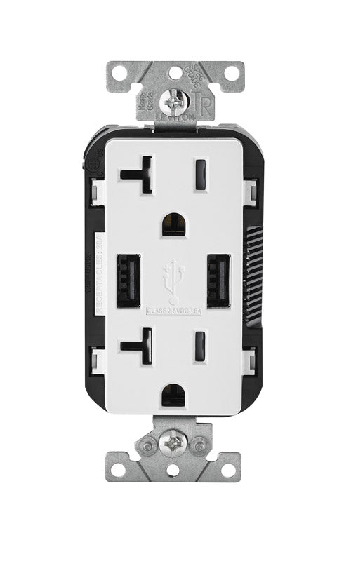 Leviton Decora 20 amps 125 V Duplex White Outlet and USB Charger 5-20R