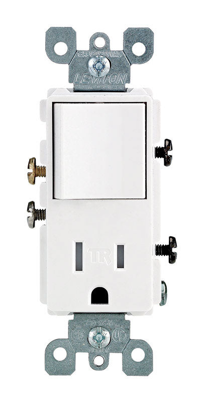 Leviton Decora 15 amps 125 V White Combination Switch/Outlet 5-15R
