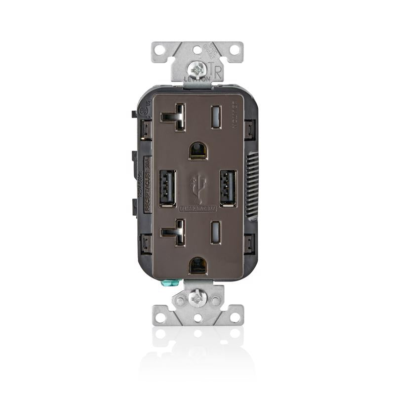 Leviton Decora 20 amps 125 V Brown Outlet and USB Charger 5-20R