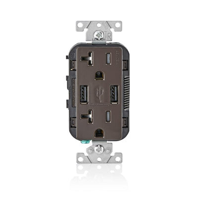 Leviton Decora 20 amps 125 V Brown Outlet and USB Charger 5-20R