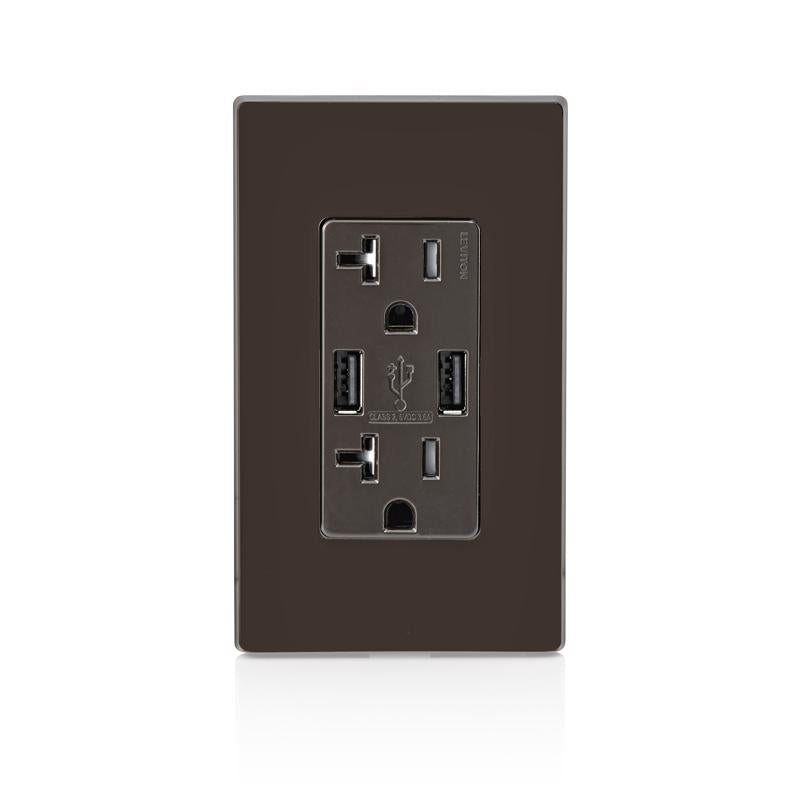 Leviton Decora 20 amps 125 V Brown Outlet and USB Charger 5-20R