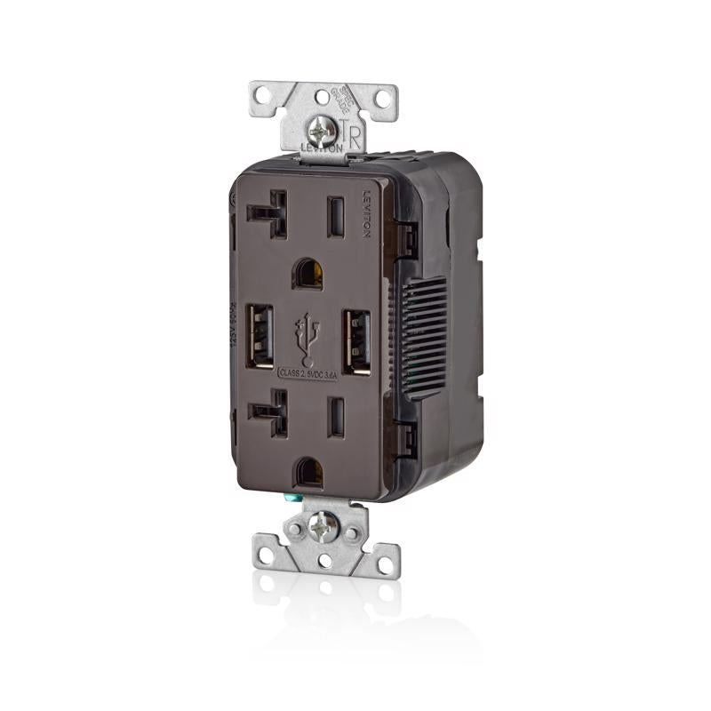 Leviton Decora 20 amps 125 V Brown Outlet and USB Charger 5-20R