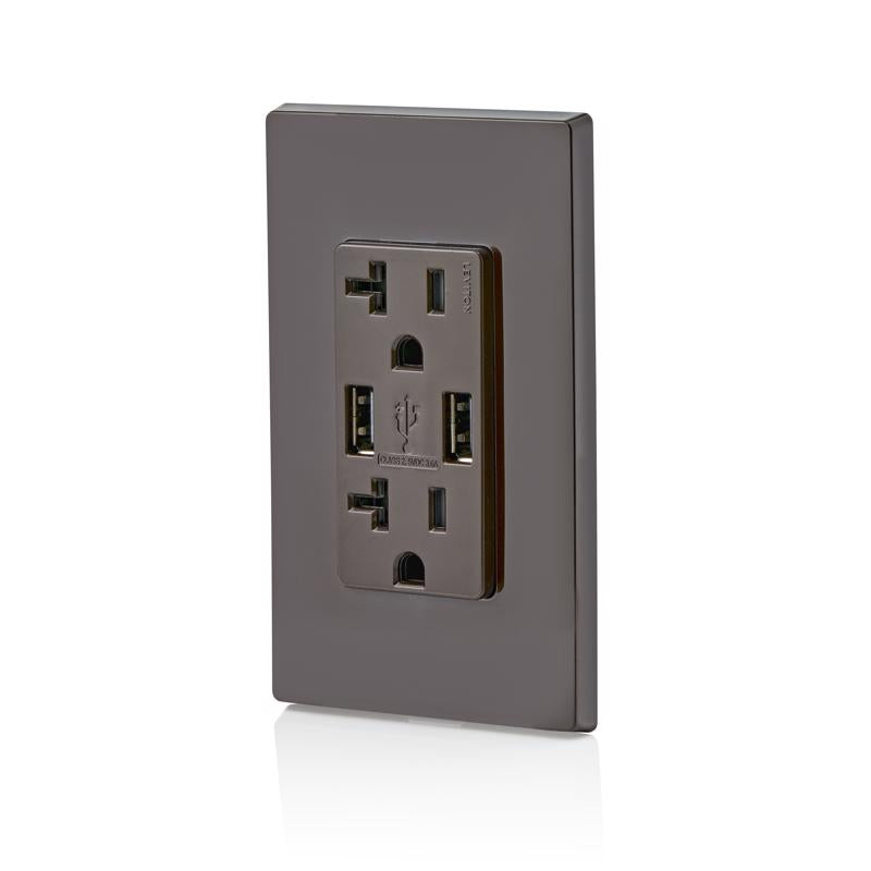 Leviton Decora 20 amps 125 V Brown Outlet and USB Charger 5-20R