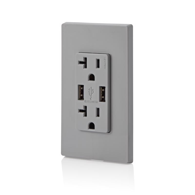 Leviton Decora 20 amps 125 V Gray Outlet and USB Charger 5-20R